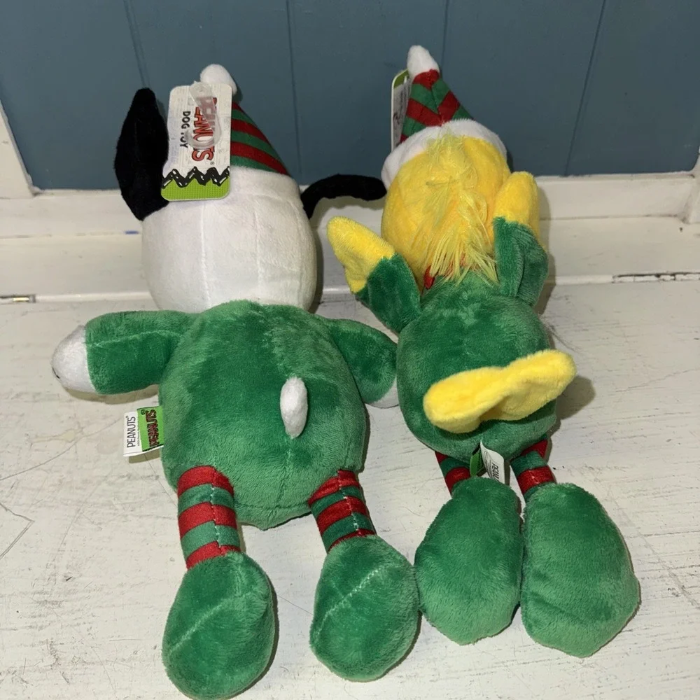 Peanuts Dog Toys Snoopy and‎ Woodstock Elf Santa's Elves w/ Squeakers NEW